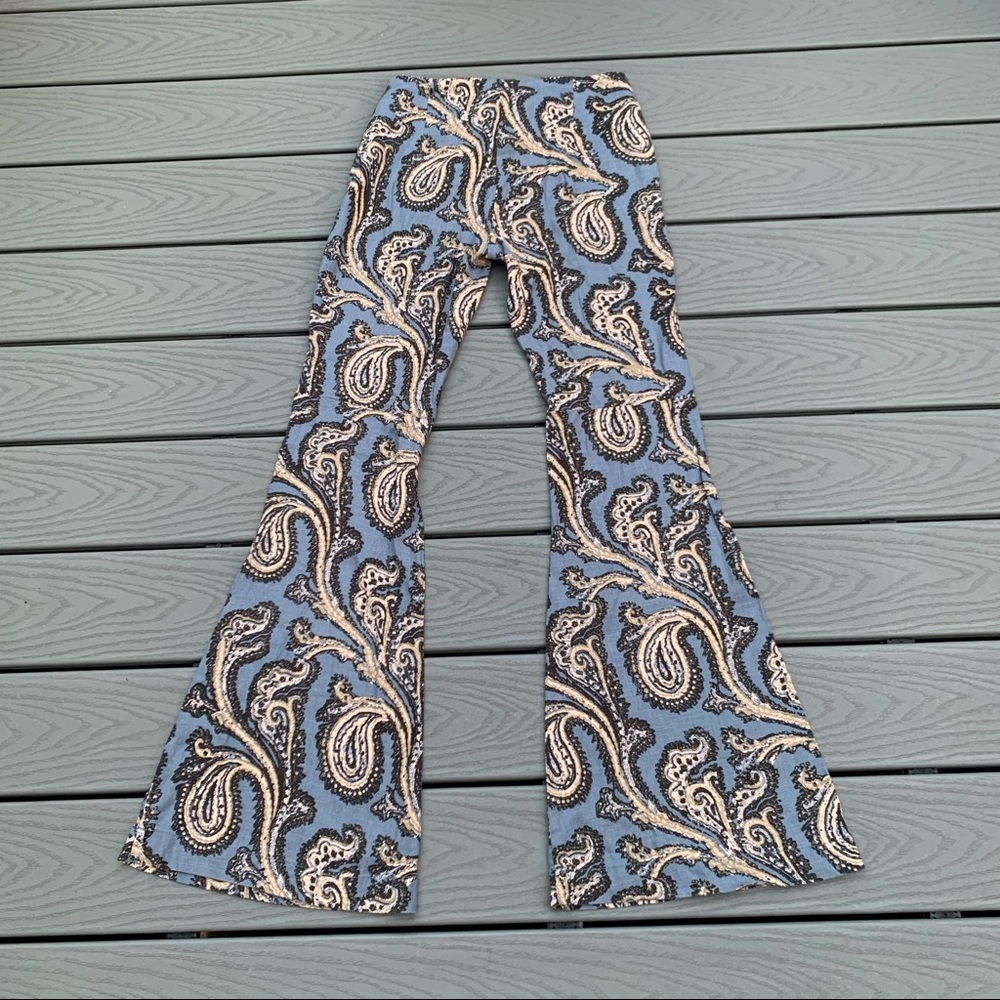 FREE PEOPLE Paisley Print Linen Blend Bell Bottom Pants Boho Chic Women’s Small - Picture 9 of 10